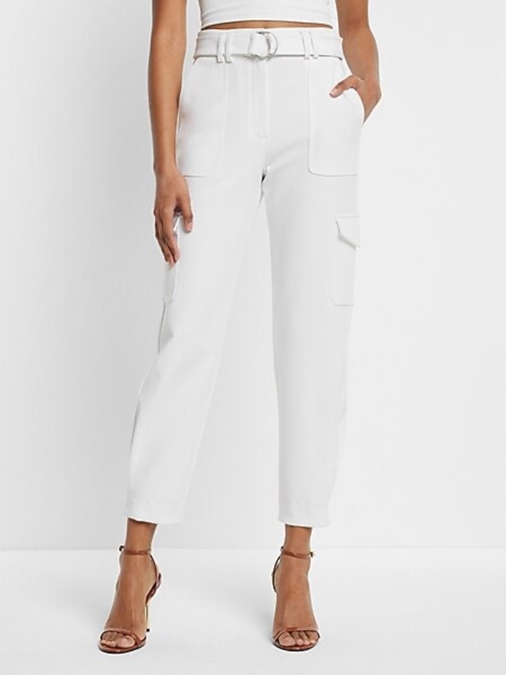 Express Super High Waisted White Belted Cargo Trousers with Belt